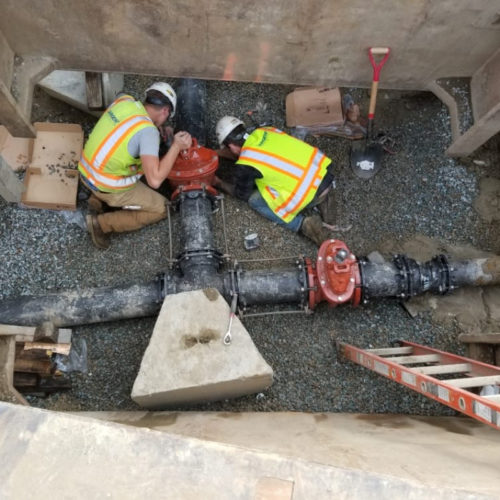 Sargent's Crew Working Together On Replacing Water Main At Union & 14 Street Water