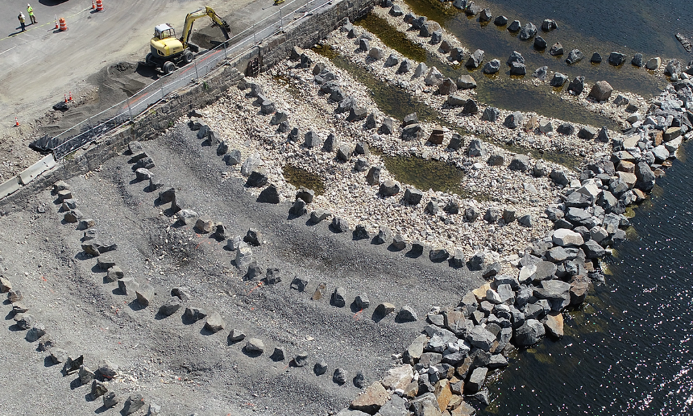 Aerial View Of Newly Installed Gravels And Rocks At Saco Fishway