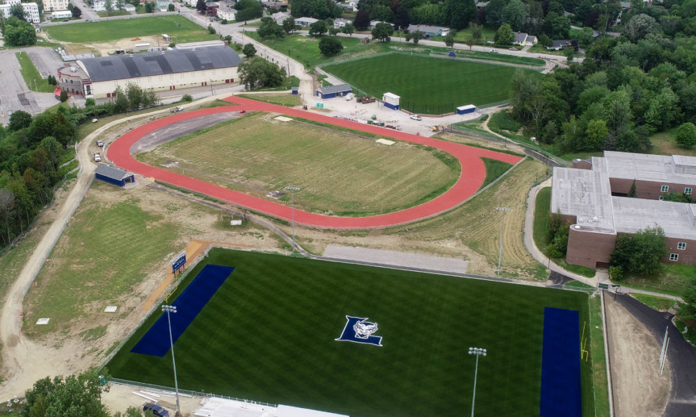 Aerial View Of Lewiston Public Schools Track And Filed Beside Of Turf Field